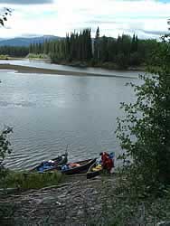 Filling canoes on the Dease River